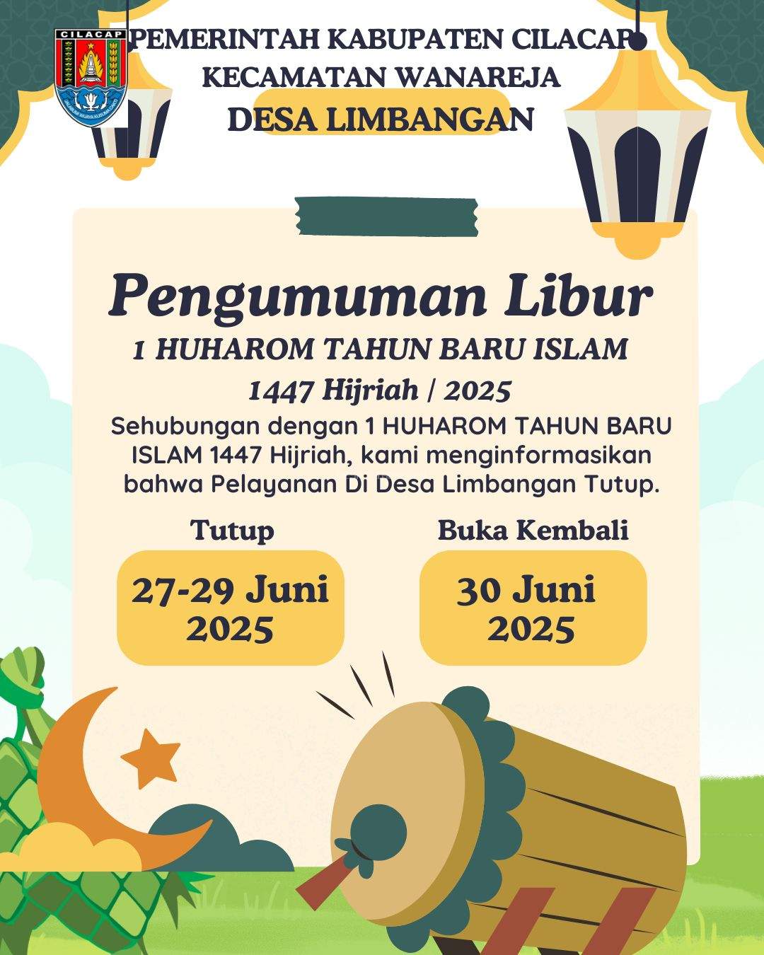 ✨Ucapan Selamat Tahun Baru Islam 1447 H✨ Pemerintah Desa Limbangan – Kecamatan Wanareja, Kabupaten Cilacap